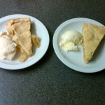 Apple pie with one vanilla ice cream scoop.